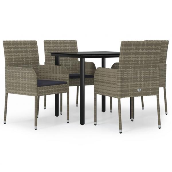 5-tlg. Garten-Essgruppe mit Kissen Schwarz und Grau Poly Rattan