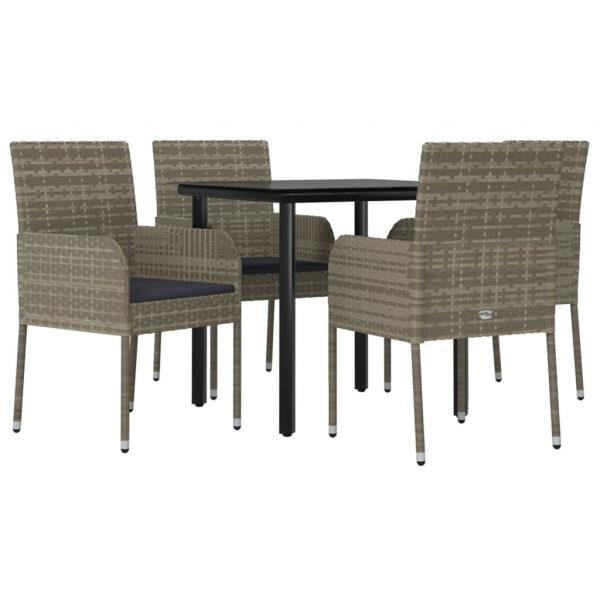 5-tlg. Garten-Essgruppe mit Kissen Schwarz und Grau Poly Rattan