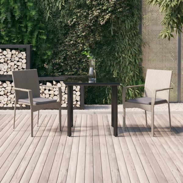 ARDEBO.de - 3-tlg. Garten-Essgruppe mit Kissen Schwarz und Grau Poly Rattan