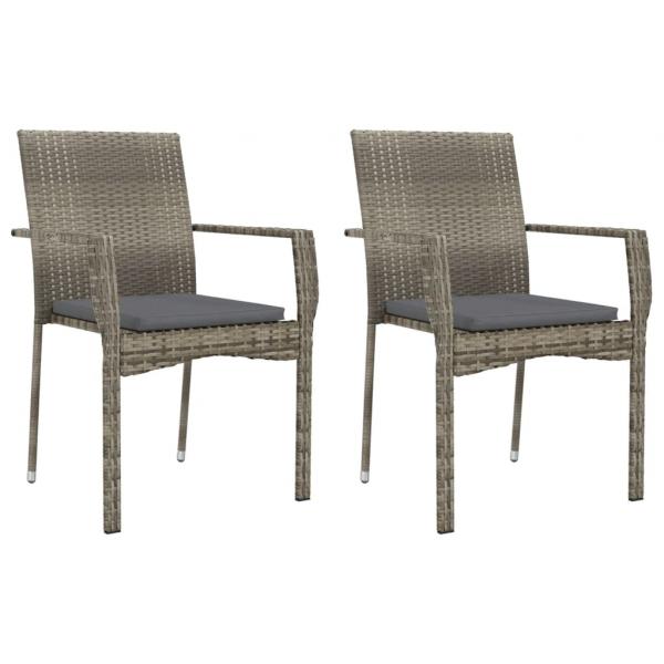 3-tlg. Garten-Essgruppe mit Kissen Schwarz und Grau Poly Rattan
