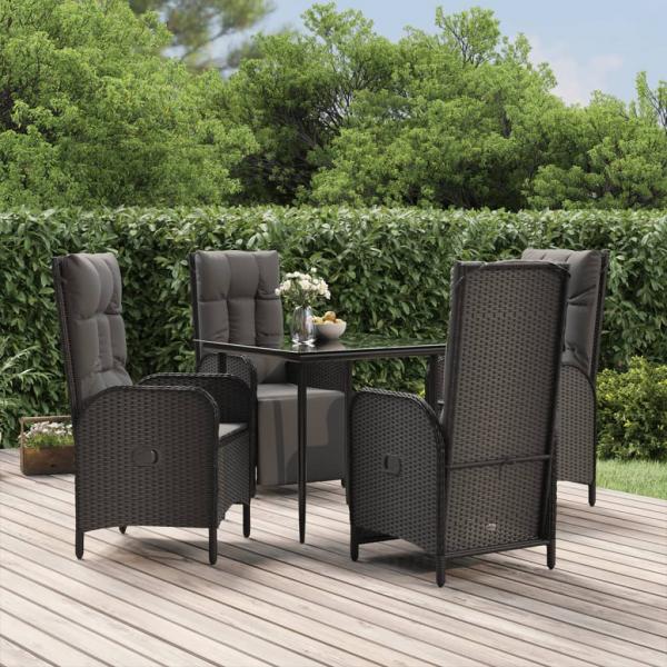 ARDEBO.de - 5-tlg. Garten-Essgruppe mit Kissen Schwarz Poly Rattan