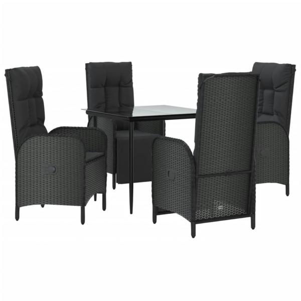 5-tlg. Garten-Essgruppe mit Kissen Schwarz Poly Rattan