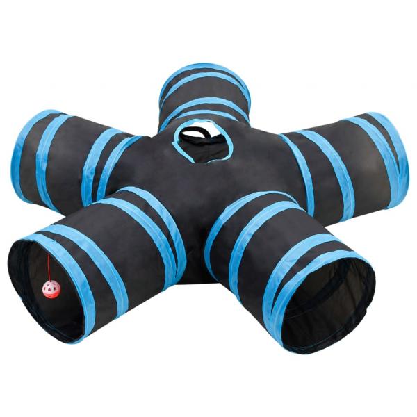 ARDEBO.de - Katzentunnel 5-Wege Schwarz und Blau 25 cm Polyester