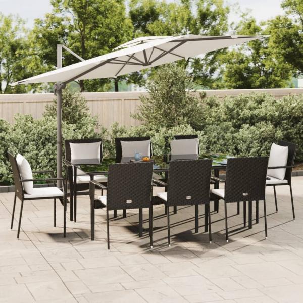 ARDEBO.de - 7-tlg. Garten-Essgruppe mit Kissen Schwarz Poly Rattan