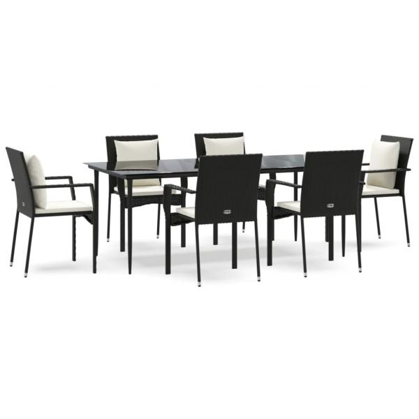 7-tlg. Garten-Essgruppe mit Kissen Schwarz Poly Rattan