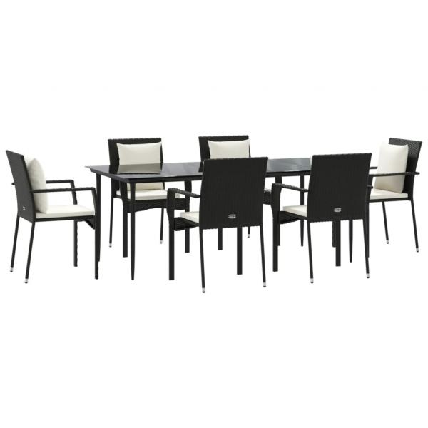 7-tlg. Garten-Essgruppe mit Kissen Schwarz Poly Rattan