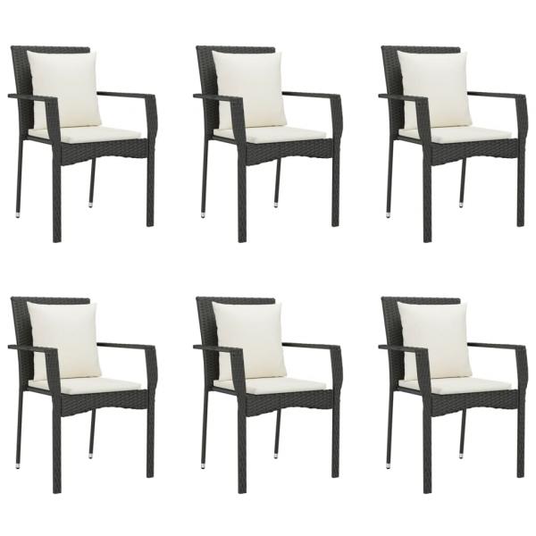 7-tlg. Garten-Essgruppe mit Kissen Schwarz Poly Rattan