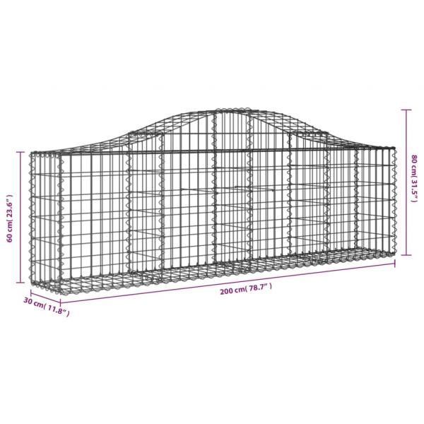 Gabionen mit Hochbogen 4 Stk. 200x30x60/80 cm Verzinktes Eisen