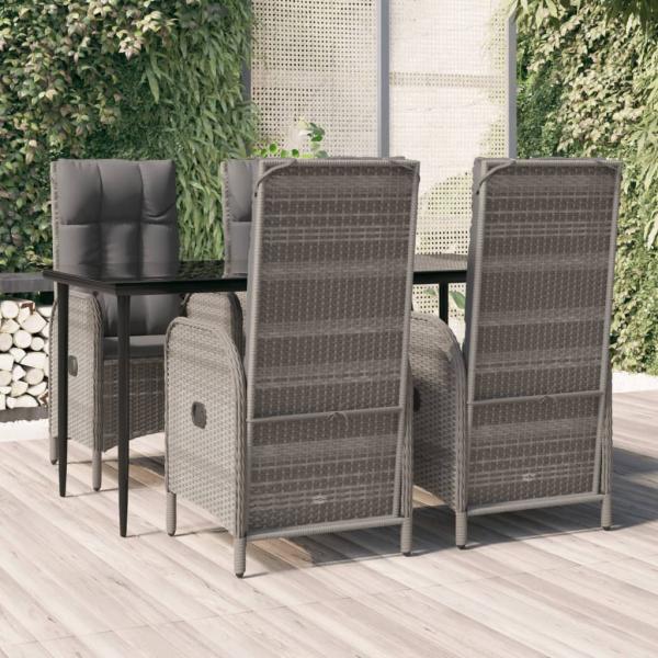 ARDEBO.de - 5-tlg. Garten-Essgruppe mit Kissen Schwarz und Grau Poly Rattan