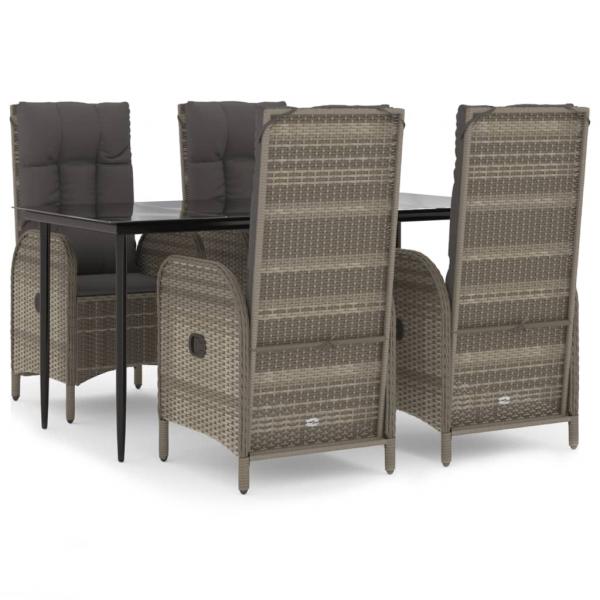 5-tlg. Garten-Essgruppe mit Kissen Schwarz und Grau Poly Rattan