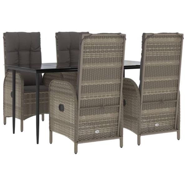 5-tlg. Garten-Essgruppe mit Kissen Schwarz und Grau Poly Rattan