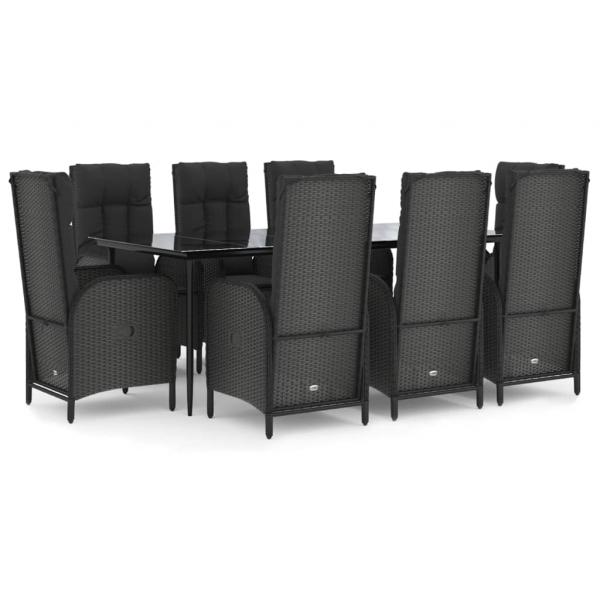 9-tlg. Garten-Essgruppe mit Kissen Schwarz Poly Rattan