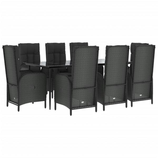 9-tlg. Garten-Essgruppe mit Kissen Schwarz Poly Rattan