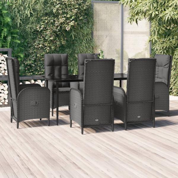 ARDEBO.de - 7-tlg. Garten-Essgruppe mit Kissen Schwarz Poly Rattan
