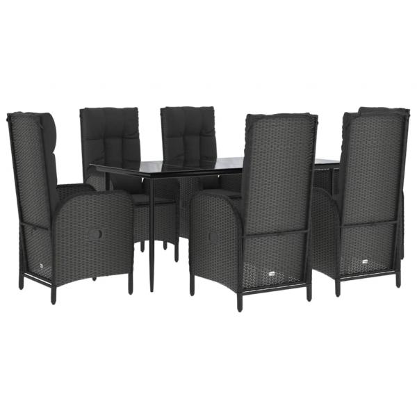 7-tlg. Garten-Essgruppe mit Kissen Schwarz Poly Rattan