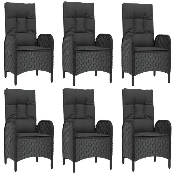 7-tlg. Garten-Essgruppe mit Kissen Schwarz Poly Rattan