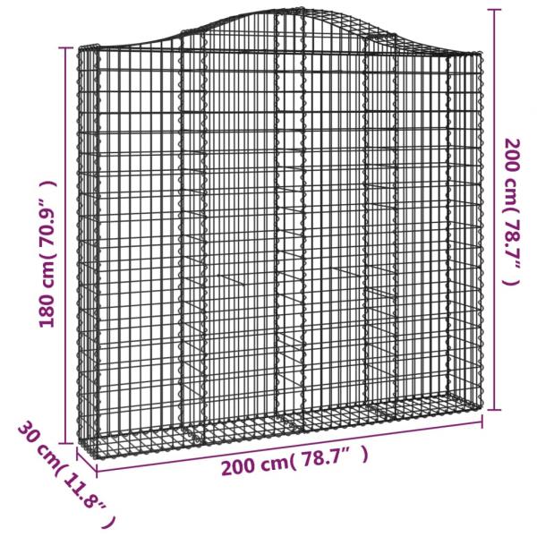 Gabionen mit Hochbogen 2 Stk. 200x30x180/200cm Verzinktes Eisen