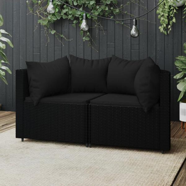 ARDEBO.de - Garten-Ecksofas mit Kissen 2 Stk. Schwarz Poly Rattan