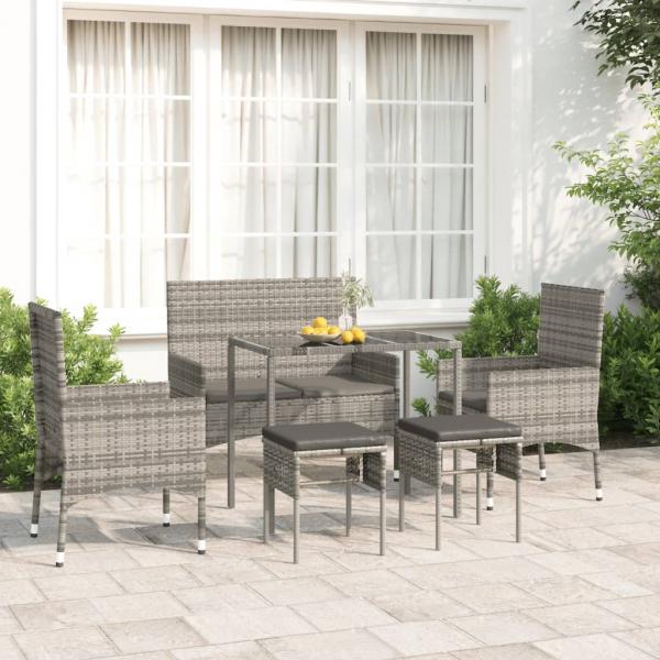 ARDEBO.de - 6-tlg. Garten-Lounge-Set mit Kissen Grau Poly Rattan