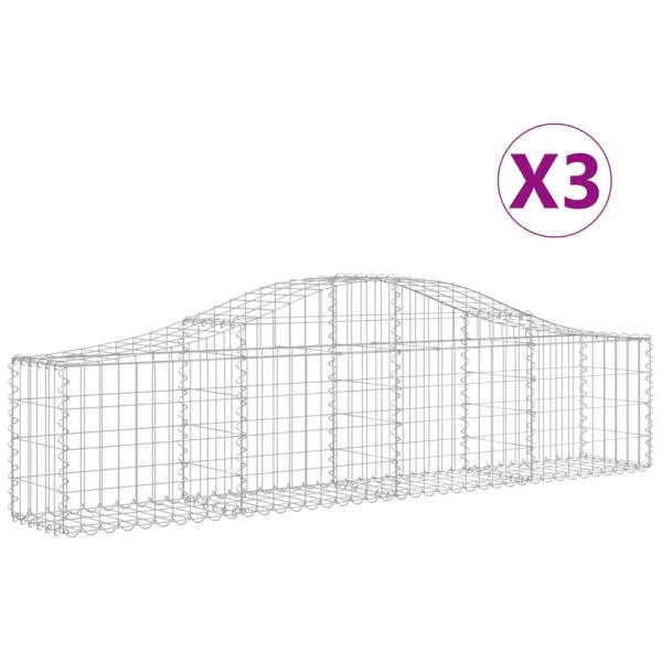 Gabionen mit Hochbogen 3 Stk. 200x30x40/60 cm Verzinktes Eisen