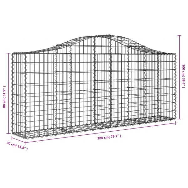 Gabionen mit Hochbogen 20 Stk. 200x30x80/100cm Verzinktes Eisen