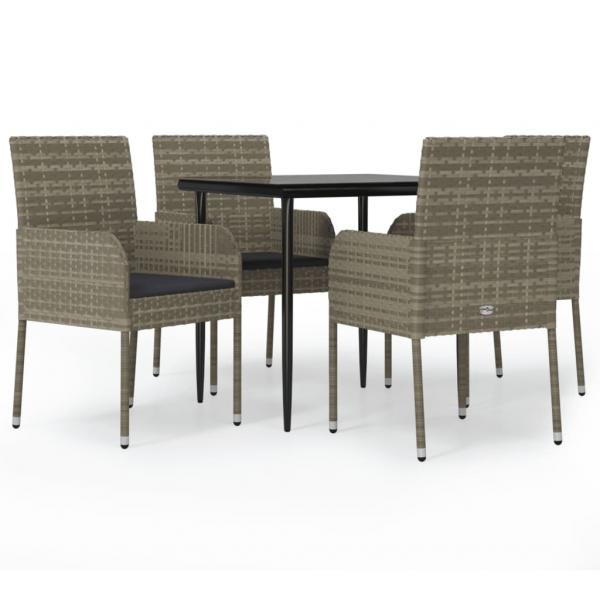 5-tlg. Garten-Essgruppe mit Kissen Schwarz und Grau Poly Rattan