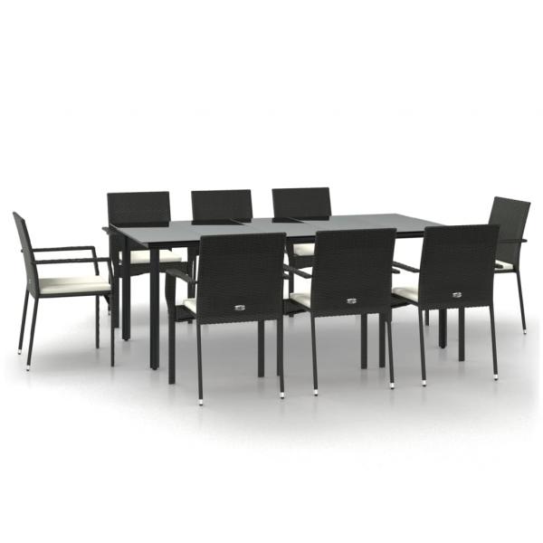 9-tlg. Garten-Essgruppe mit Kissen Schwarz Poly Rattan