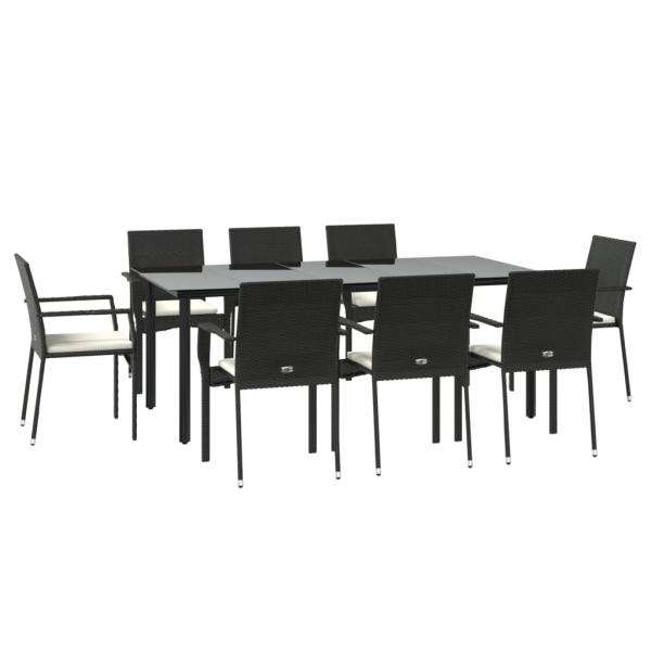 9-tlg. Garten-Essgruppe mit Kissen Schwarz Poly Rattan