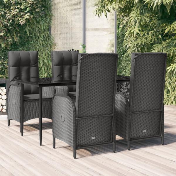 ARDEBO.de - 5-tlg. Garten-Essgruppe mit Kissen Schwarz Poly Rattan