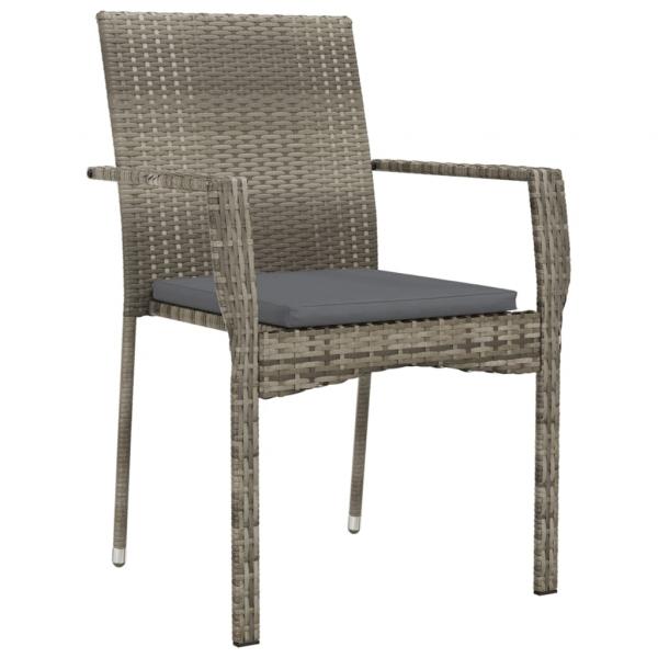 9-tlg. Garten-Essgruppe mit Kissen Schwarz und Grau Poly Rattan