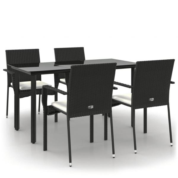 5-tlg. Garten-Essgruppe mit Kissen Schwarz Poly Rattan