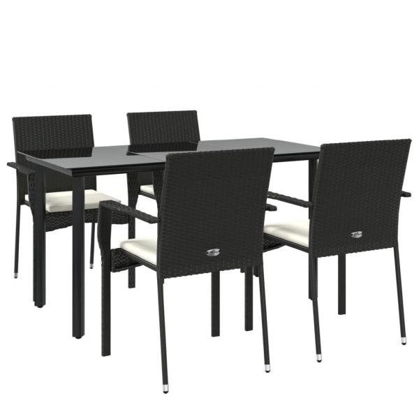 5-tlg. Garten-Essgruppe mit Kissen Schwarz Poly Rattan