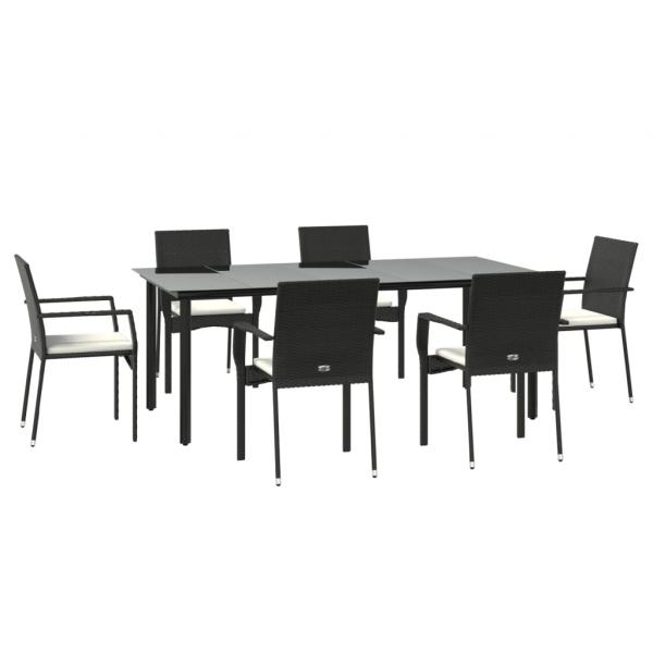 7-tlg. Garten-Essgruppe mit Kissen Schwarz Poly Rattan