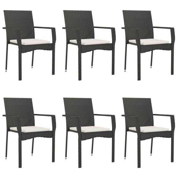 7-tlg. Garten-Essgruppe mit Kissen Schwarz Poly Rattan