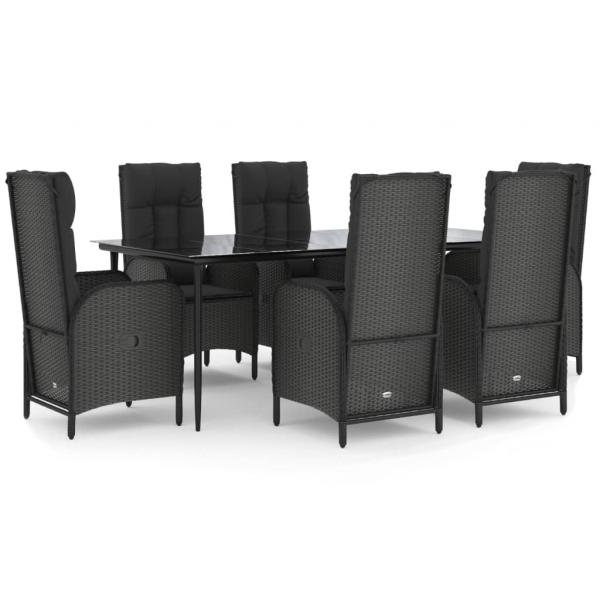 7-tlg. Garten-Essgruppe mit Kissen Schwarz Poly Rattan