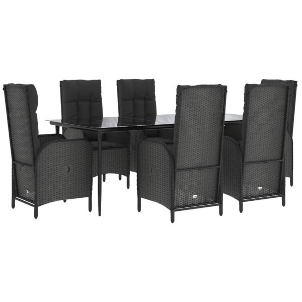 7-tlg. Garten-Essgruppe mit Kissen Schwarz Poly Rattan