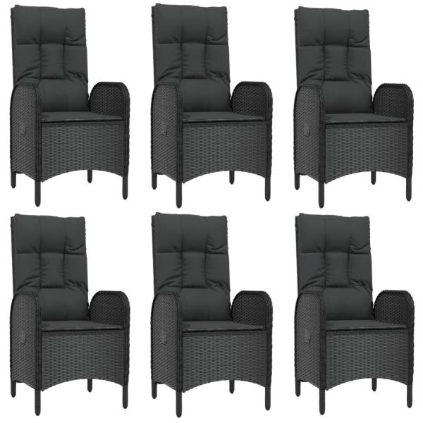 7-tlg. Garten-Essgruppe mit Kissen Schwarz Poly Rattan