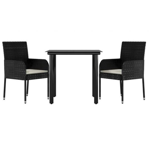 ARDEBO.de - 3-tlg. Garten-Essgruppe mit Kissen Schwarz Poly Rattan