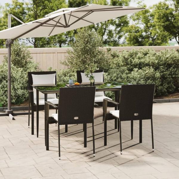 ARDEBO.de - 5-tlg. Garten-Essgruppe mit Kissen Schwarz Poly Rattan