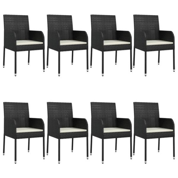 9-tlg. Garten-Essgruppe mit Kissen Schwarz Poly Rattan
