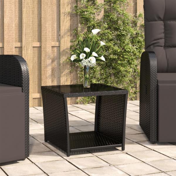 ARDEBO.de - Beistelltisch mit Glasplatte Schwarz Poly Rattan & Hartglas