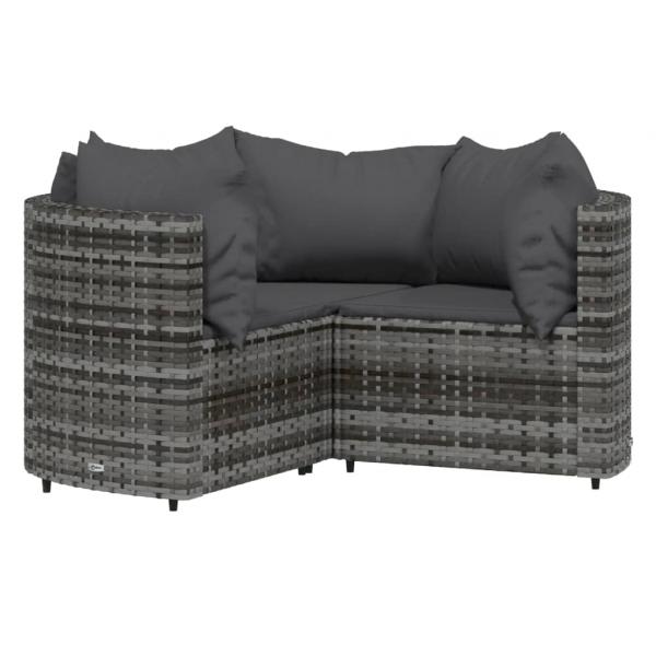 4-tlg. Garten-Lounge-Set mit Kissen Grau Poly Rattan