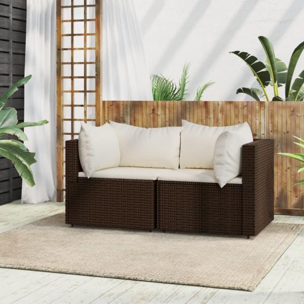 ARDEBO.de - Garten-Ecksofas mit Kissen 2 Stk. Braun Poly Rattan