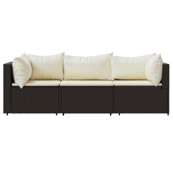 3-tlg. Garten-Lounge-Set mit Kissen Braun Poly Rattan