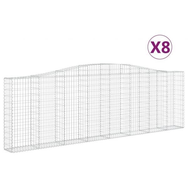 Gabionen mit Hochbogen 8 Stk. 400x30x120/140cm Verzinktes Eisen