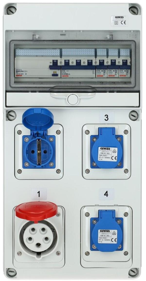 GEWISS DE00318 Steckdosen Kombination 3XST/230/16/3P/16/5P