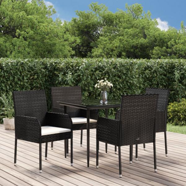 ARDEBO.de - 5-tlg. Garten-Essgruppe mit Kissen Schwarz Poly Rattan