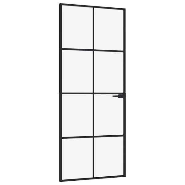 Innentür Schwarz 83x201,5 cm Hartglas & Aluminium Schlank