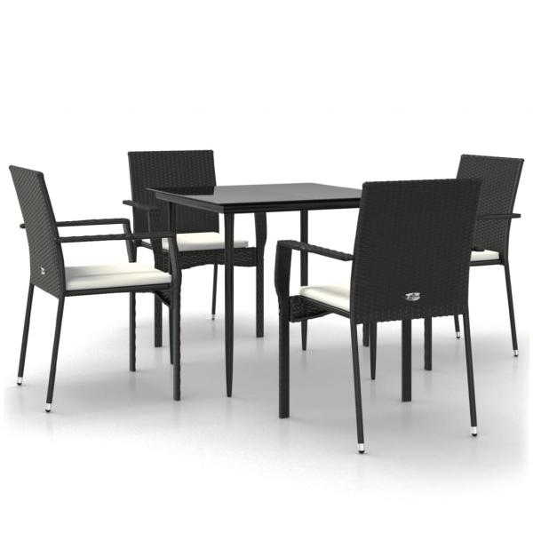 5-tlg. Garten-Essgruppe mit Kissen Schwarz Poly Rattan