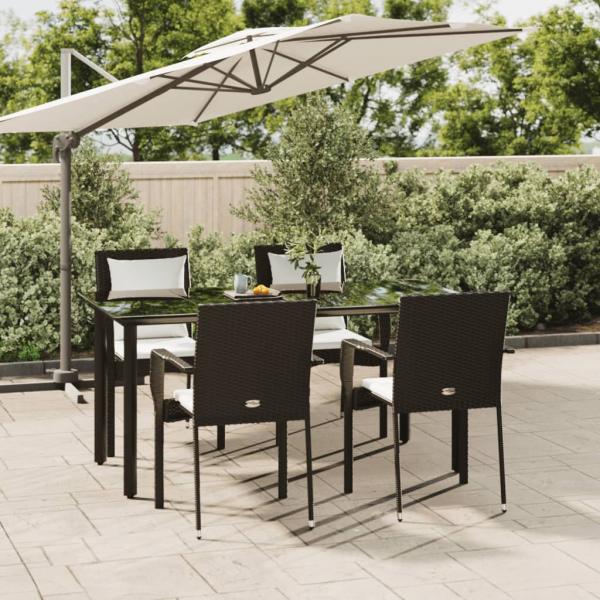 ARDEBO.de - 5-tlg. Garten-Essgruppe mit Kissen Schwarz Poly Rattan